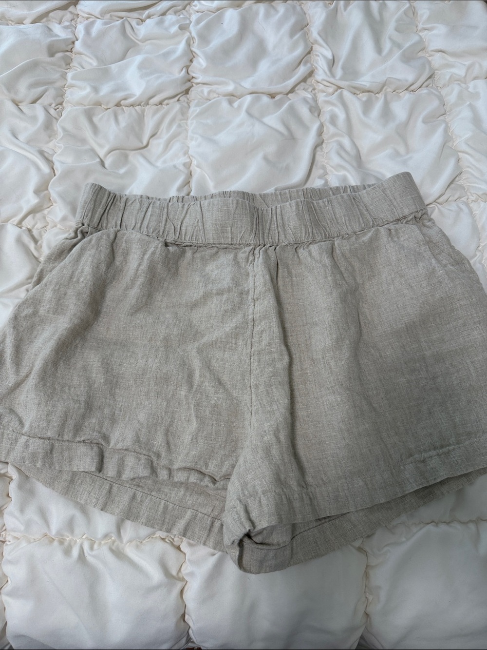 High-Rise Linen-Blend Women’s Shorts — Light Taupe